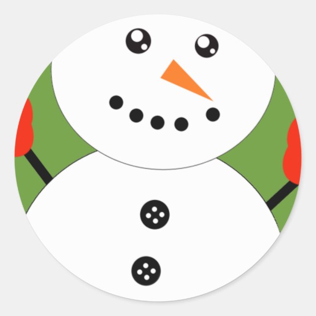 Pegatina Redonda Cute Kawaii Snowman (Anverso)
