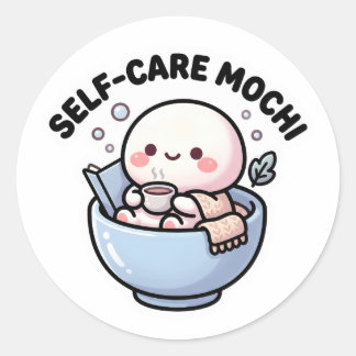 Pegatina Redonda Cute Kawaii Sticker de Mochi de Autocuidado