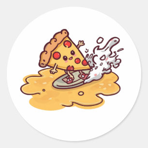 Pegatina Redonda Cute Kawaii Sticker de Pizza divertido y cursi
