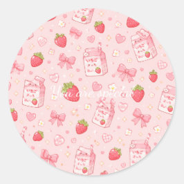 Pegatina Redonda Cute Kawaii Strawberry Pattern  Pink Past