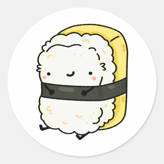 Pegatina Redonda Cute Kawaii Tamago Sushi (Anverso)