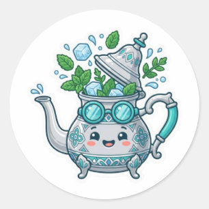 Pegatina Redonda Cute Kawaii Té de Menta Marroquí con Hielo Pegatin