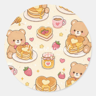 Pegatina Redonda Cute Kawaii Teddy Bear Pancake Pattern