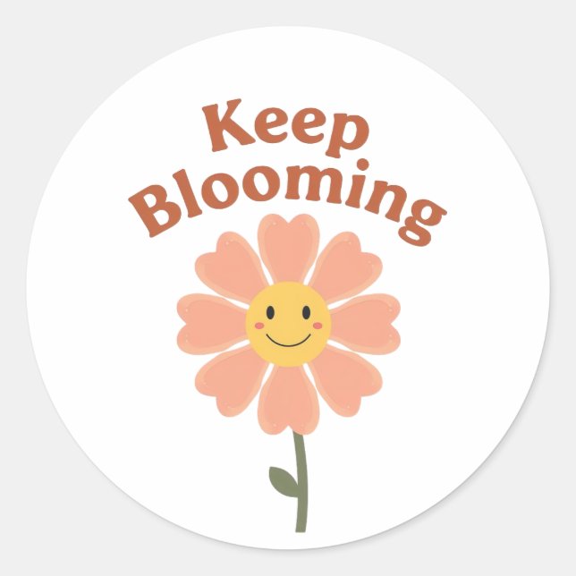 Pegatina Redonda Cute "Keep Blooming" Positive Quote (Anverso)