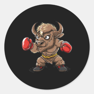 Pegatina Redonda Cute Kickboxing Bison I Bison Infantil