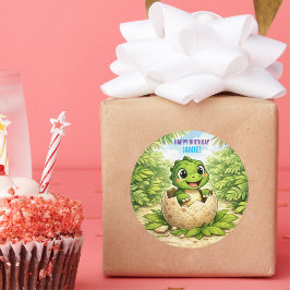 Pegatina Redonda Cute Kids Dinosaur Hatchling