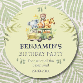 Pegatina Redonda Cute Kids Jungle Safari Cumpleaños Gracias