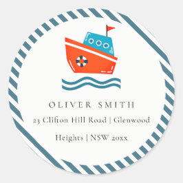 Pegatina Redonda Cute Kids Nautical Boat Ocean Waves Dirección