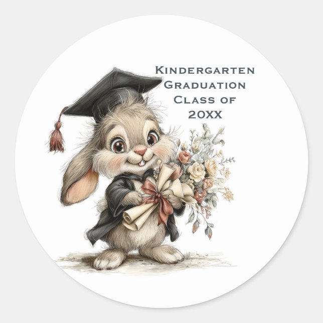Pegatina Redonda  Cute Kindergarten Graduation Bunny Design (Anverso)