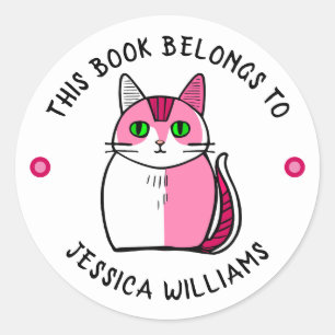 Pegatina Redonda Cute Kitten Este libro pertenece a