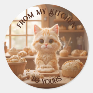 Pegatina Redonda Cute Kitten Kneading Dough