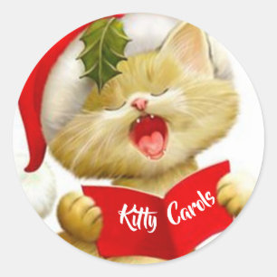 Pegatina Redonda Cute Kitten Stickers Cantando Villancicos
