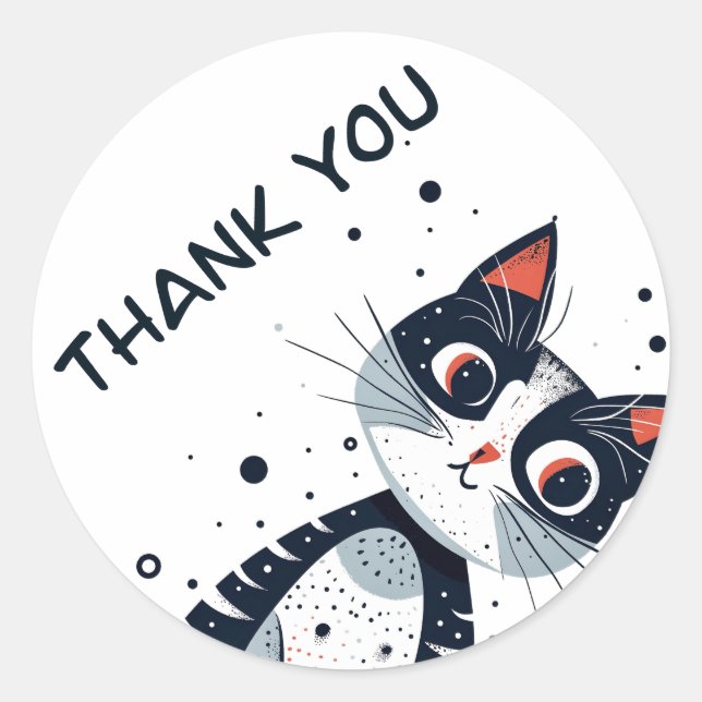 Pegatina Redonda Cute Kitty Cat Baby Shower Gracias (Anverso)