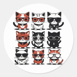 Pegatina Redonda Cute Kitty Cats