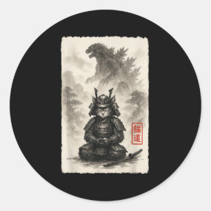 Pegatina Redonda Cute Kitty Catzilla Angry Kaiju Anime Monstruo Gat