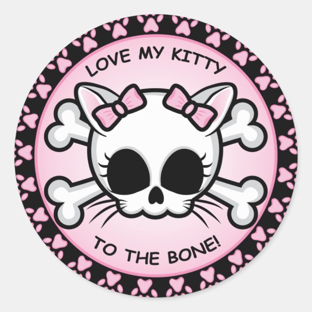 Pegatina Redonda Cute Kitty Skull (Anverso)