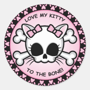 Pegatina Redonda Cute Kitty Skull