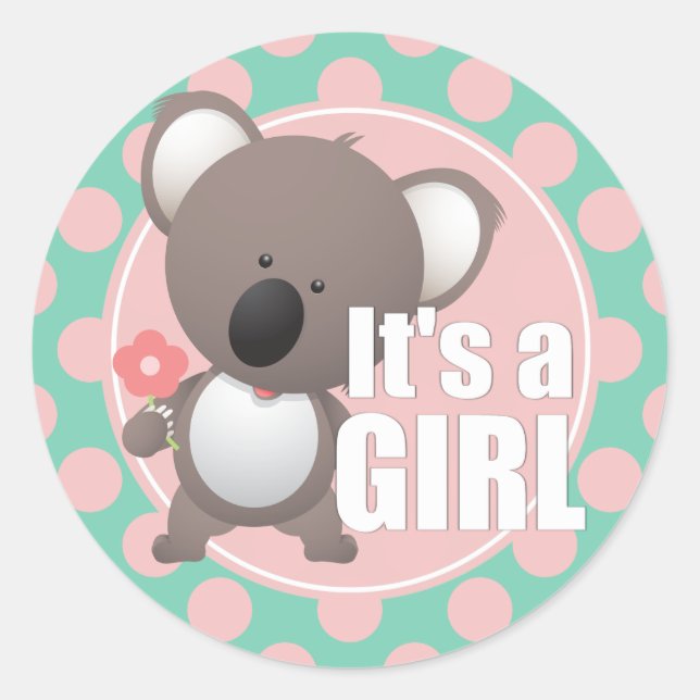 Pegatina Redonda Cute Koala Bear Girl (Anverso)