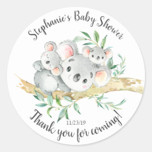 Pegatina Redonda Cute Koala Bear Twins Favor de Baby Shower