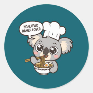 Pegatina Redonda Cute Koala disfrutando de Ramen