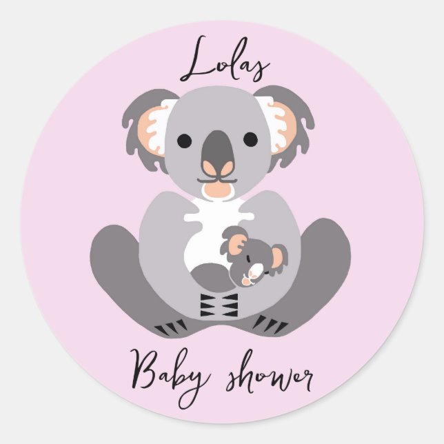 Pegatina Redonda Cute KOALA - Ducha para bebé - Animal - Personaliz (Anverso)