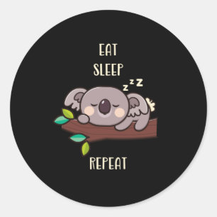 Pegatina Redonda Cute Koala Eat Sleep Repetir divertidos animales