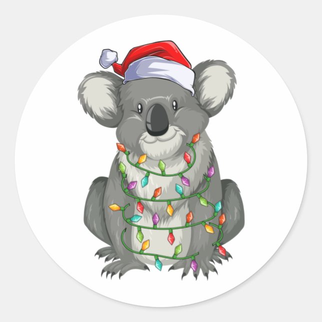 Pegatina Redonda Cute koala en las luces de los navidades (Anverso)