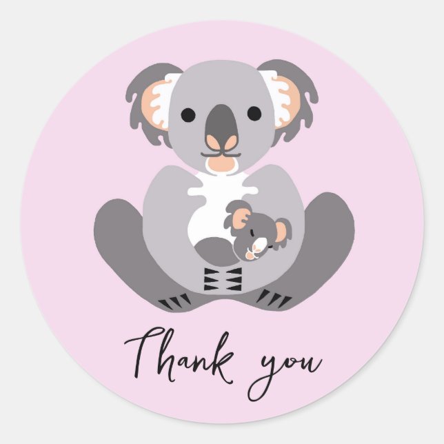 Pegatina Redonda Cute KOALA - Gracias - Animal-Rosa (Anverso)