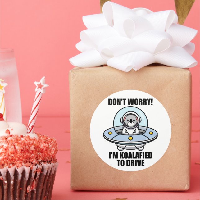 Pegatina Redonda Cute Koala Nuevo Conductor, estoy Koalafied para c (Fiesta)