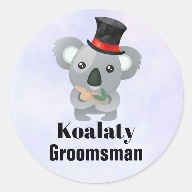Pegatina Redonda Cute Koala Pun Koalaty Groomsman (Anverso)