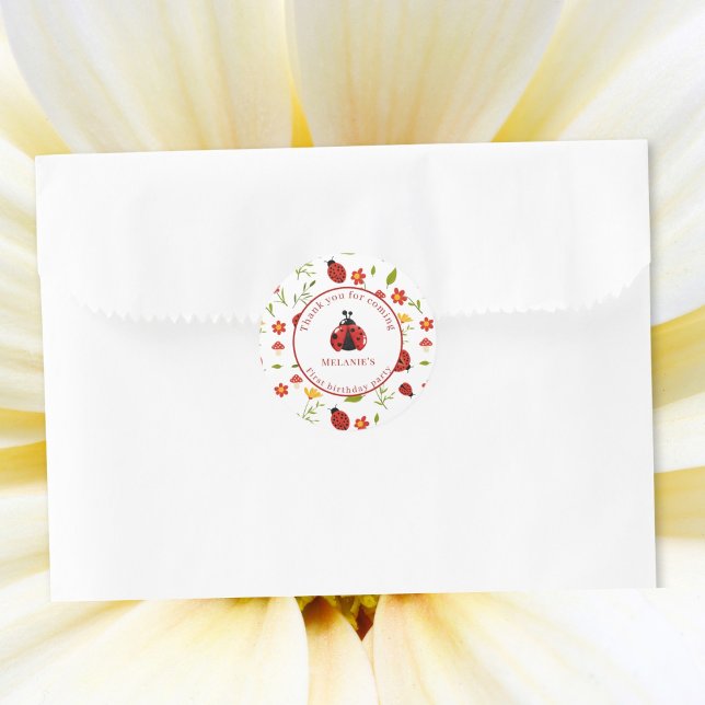 Pegatina Redonda Cute Ladybug 1st Birthday Sticker (Subido por el creador)