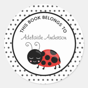 Pegatina Redonda Cute Ladybug Este Libro Pertenece A Personalizado