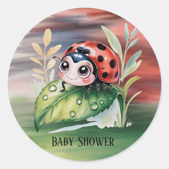 Pegatina Redonda Cute Ladybug Girl Baby Shower  (Anverso)