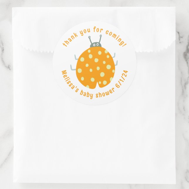 Pegatina Redonda Cute Ladybug Gracias PERSONALIZADO Baby Shower (Bolso)