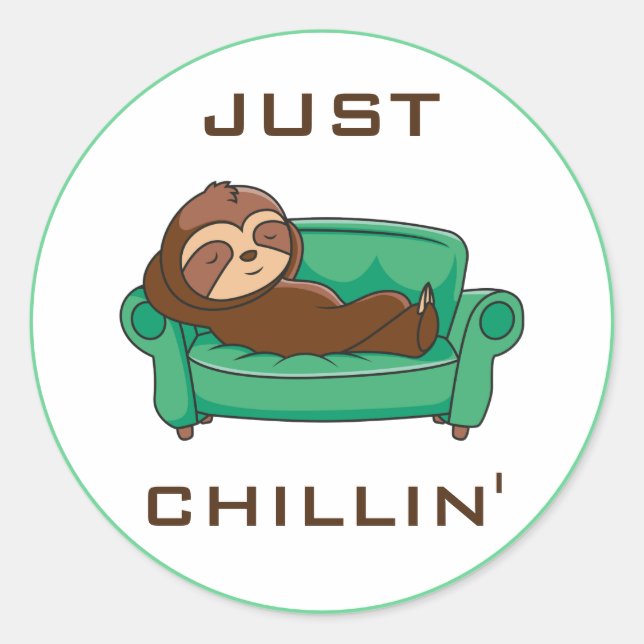 Pegatina Redonda Cute Lazy Sloth Gracioso Solo Chillin (Anverso)