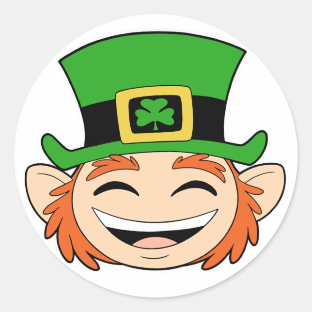 Pegatina Redonda Cute Leprechaun Face (Anverso)