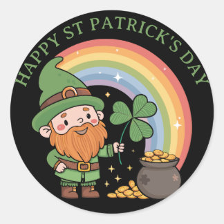 Pegatina Redonda Cute Leprechaun Gnome