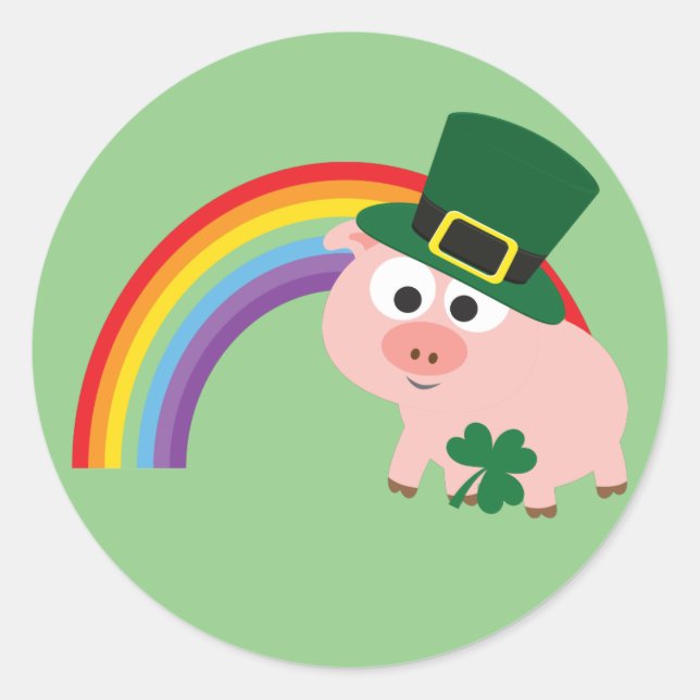 Pegatina Redonda Cute Leprechaun Pig (Anverso)