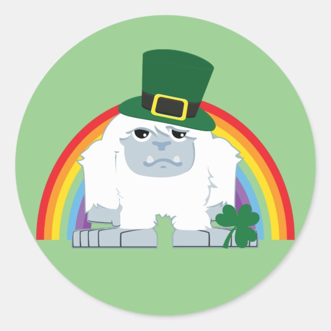Pegatina Redonda Cute Leprechaun Yeti (Anverso)