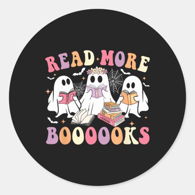 Pegatina Redonda Cute libro fantasma Leer más libros Divertidos pro (Anverso)