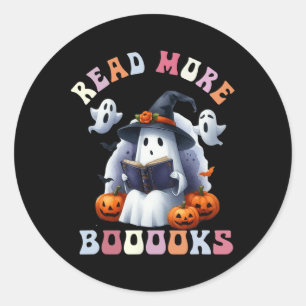 Pegatina Redonda Cute libro fantasma Leer más libros Divertidos pro