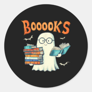 Pegatina Redonda Cute libro fantasma leyendo libros de profesores d