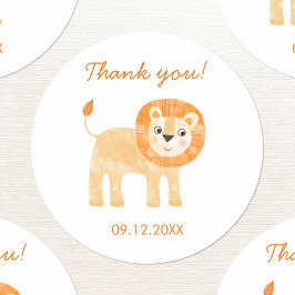 Pegatina Redonda Cute Lion Gracias Fecha