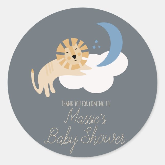 Pegatina Redonda Cute Lion Moon Cloud Baby Shower (Anverso)