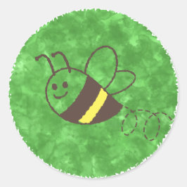 Pegatina Redonda Cute Little Bee Flying Watercolor Baby Shower