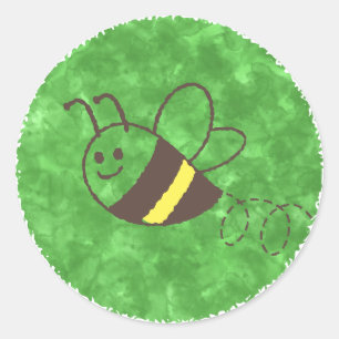 Pegatina Redonda Cute Little Bee Flying Watercolor Baby Shower
