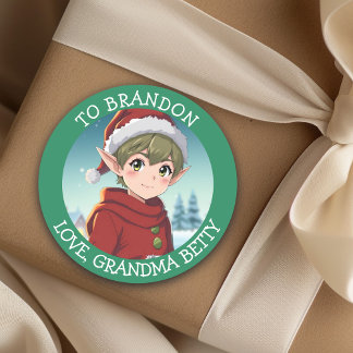 Pegatina Redonda Cute Little Christmas Elf Personalizado para y des