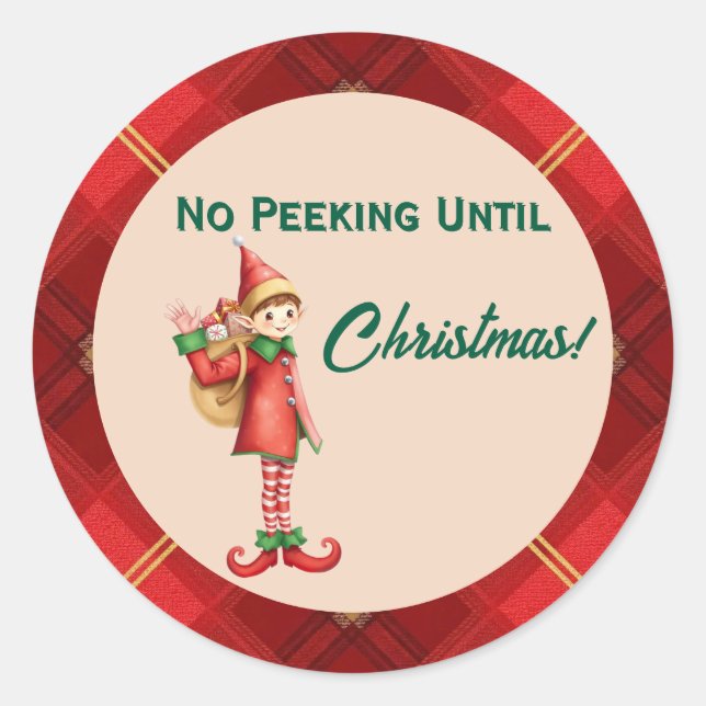Pegatina Redonda Cute Little Elves - Navidad Personalizada  (Anverso)