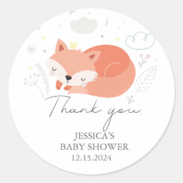 Pegatina Redonda Cute Little Fox Baby Shower