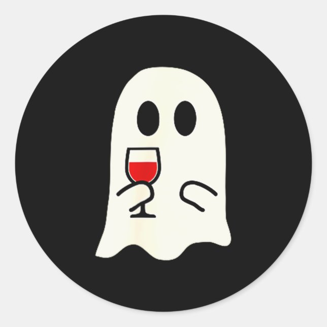Pegatina Redonda Cute Little Ghost Red Wine Gl Halloween  (Anverso)